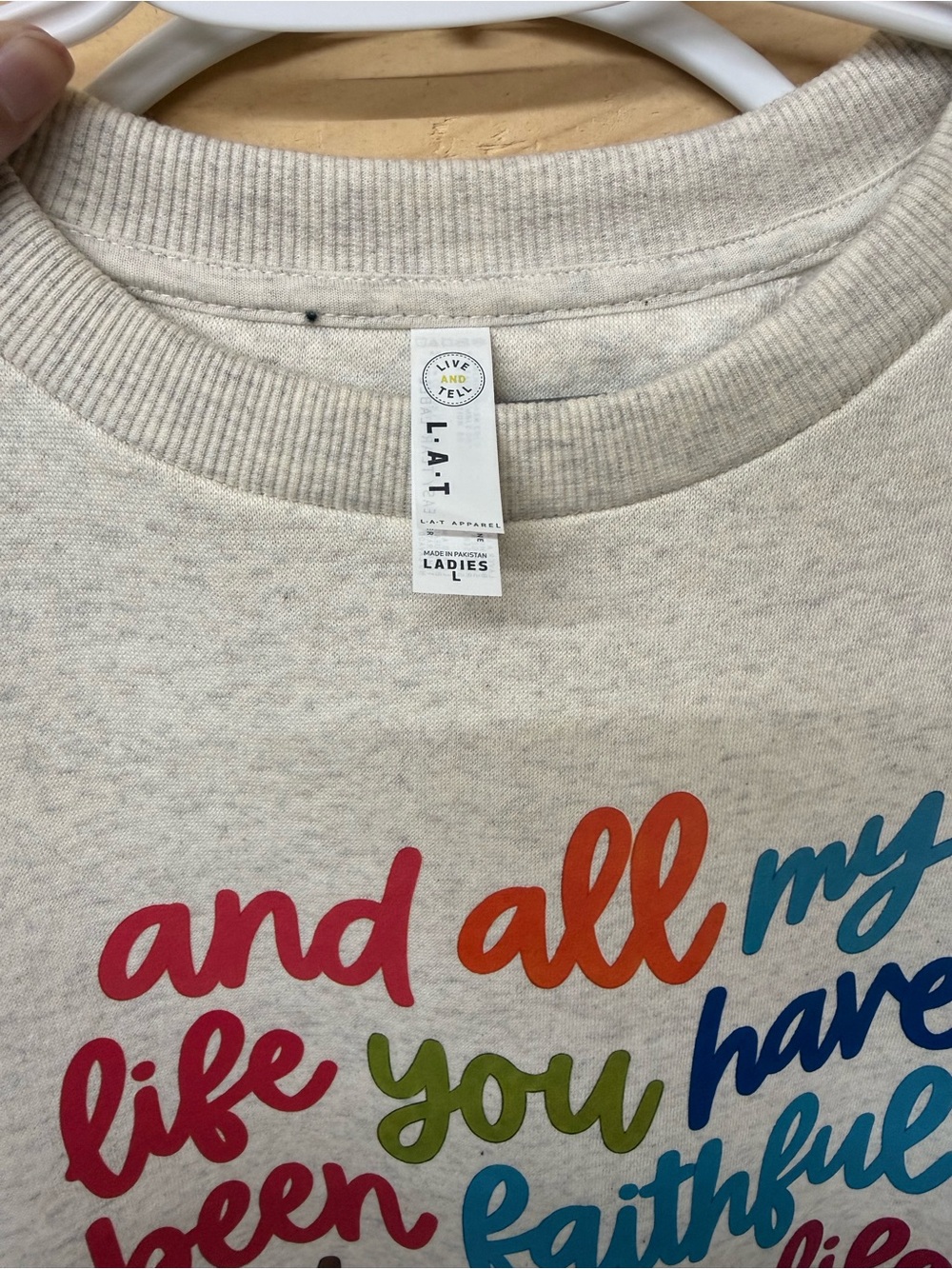 Women's Cream Graphic Crewneck Sweatshirt with Multi-Color Script - Picture 3 of 3